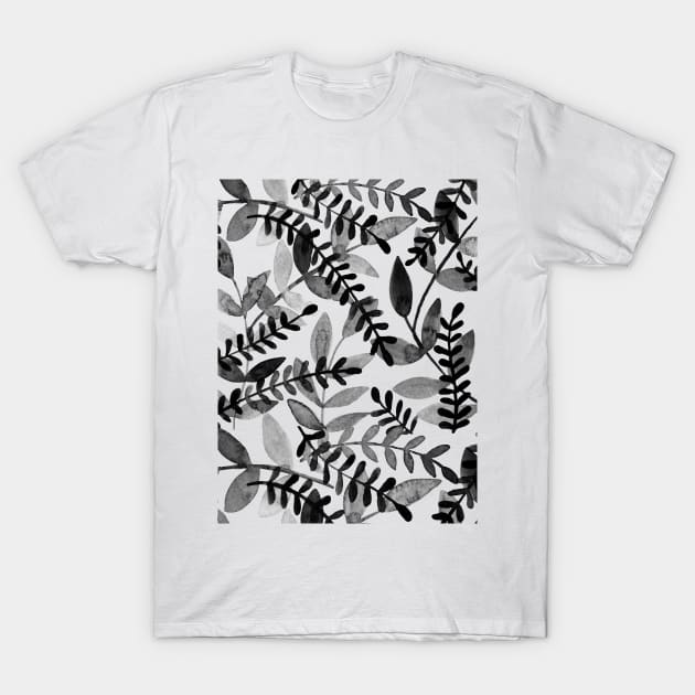 Watercolor branches - black and white T-Shirt by wackapacka